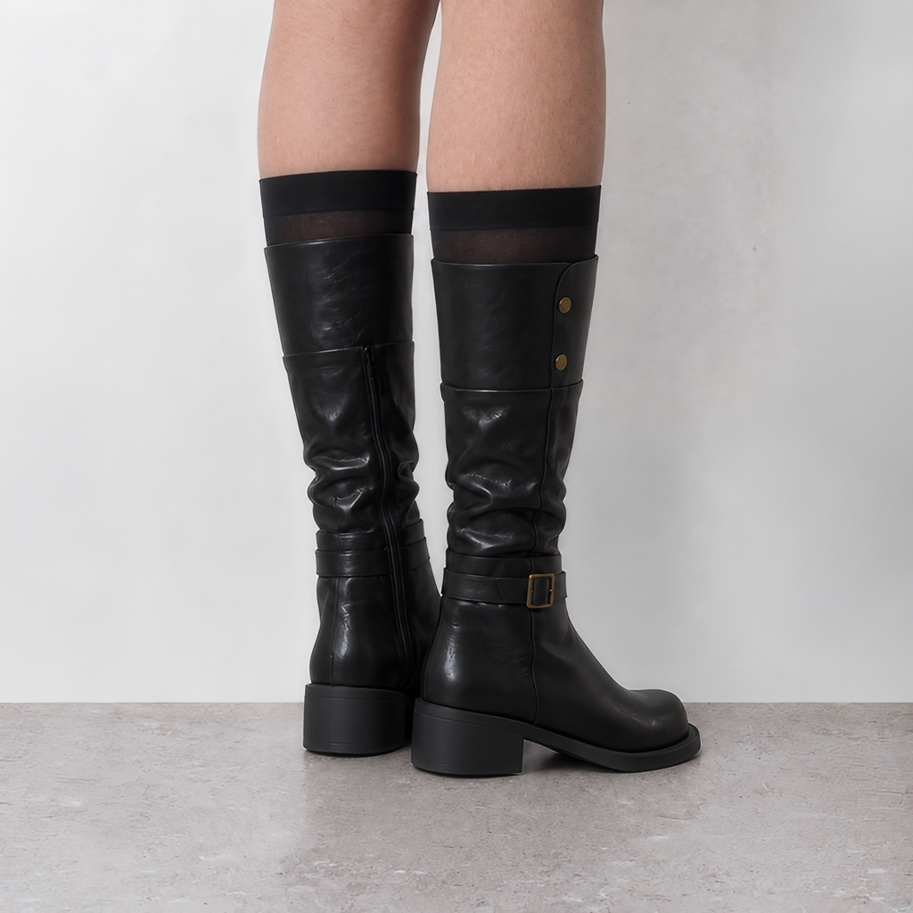 Lil Cacti Odette black cuff buckle tall boots model view four