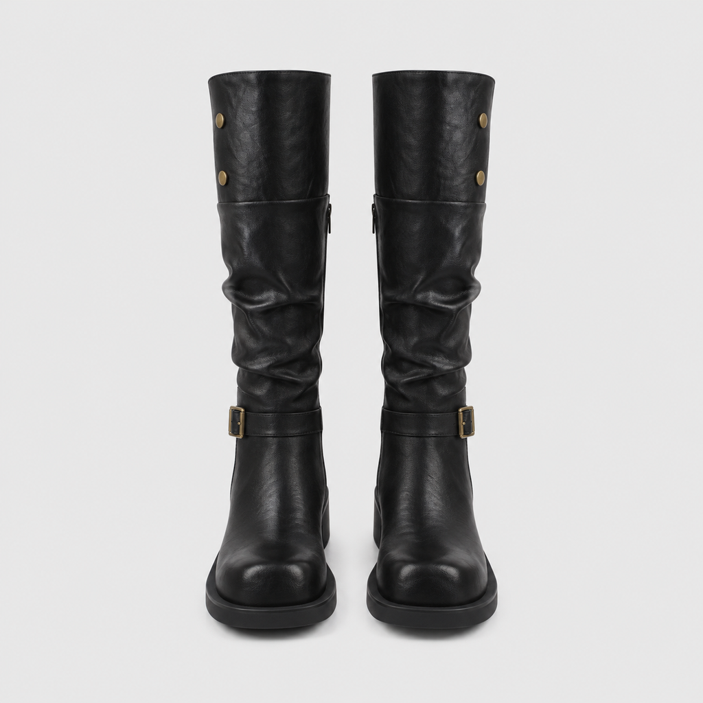 Lil Cacti Odette black cuff buckle tall boots pair front view