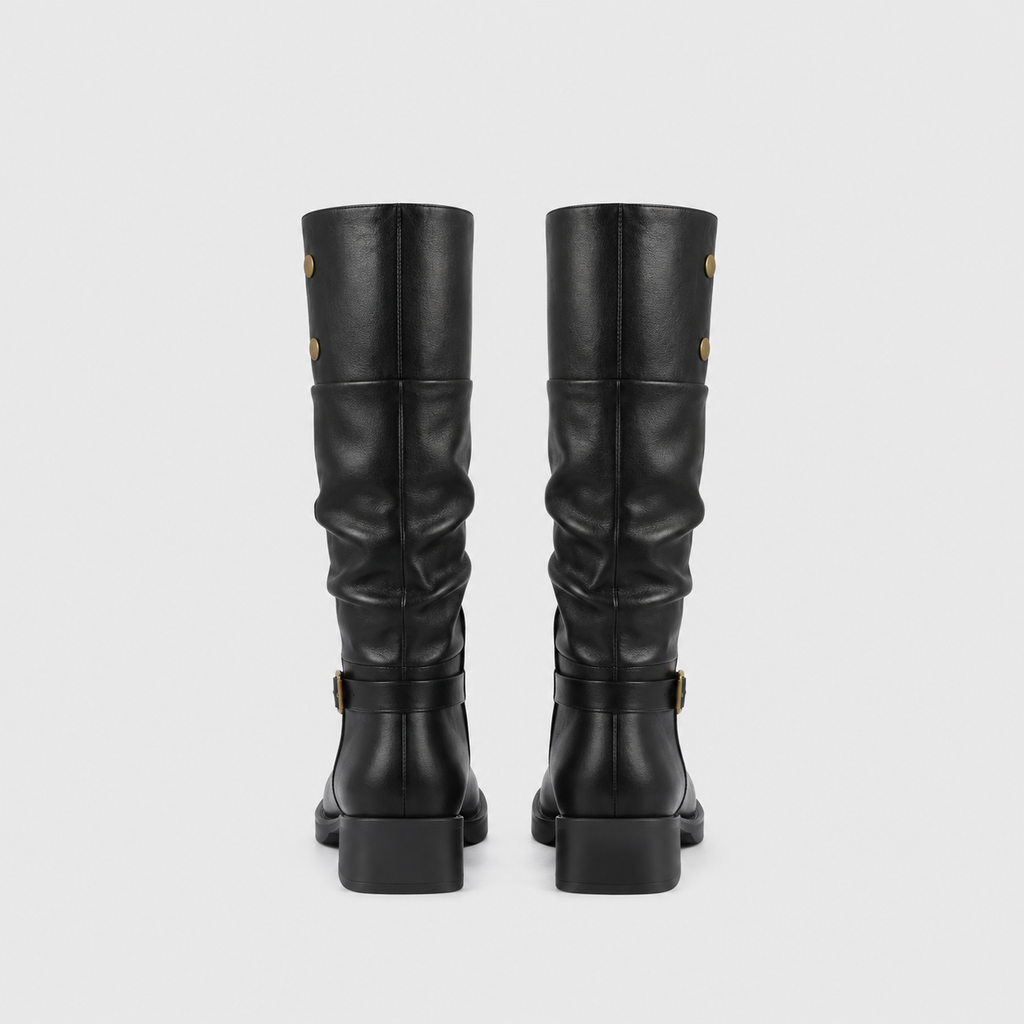 Lil Cacti Odette black cuff buckle tall boots pair back view