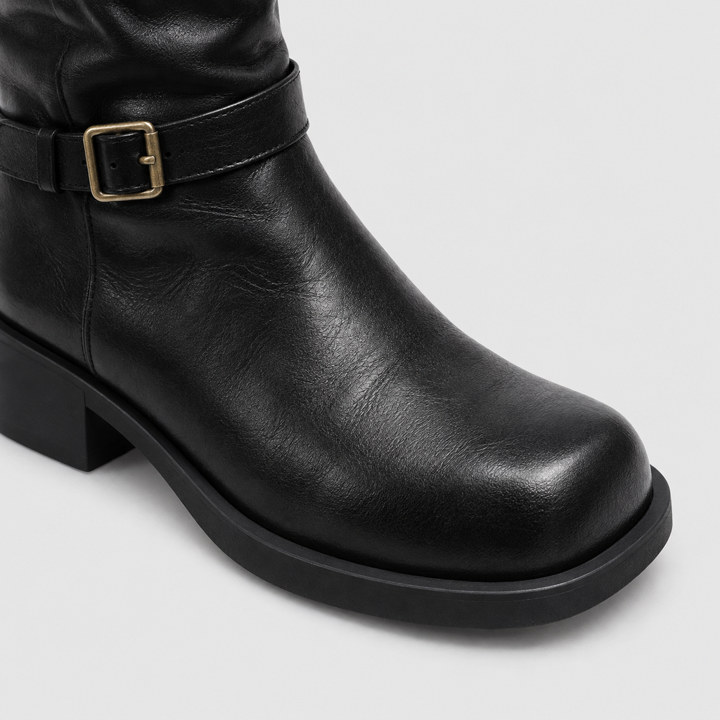 Lil Cacti Odette black cuff buckle tall boots boot detail view