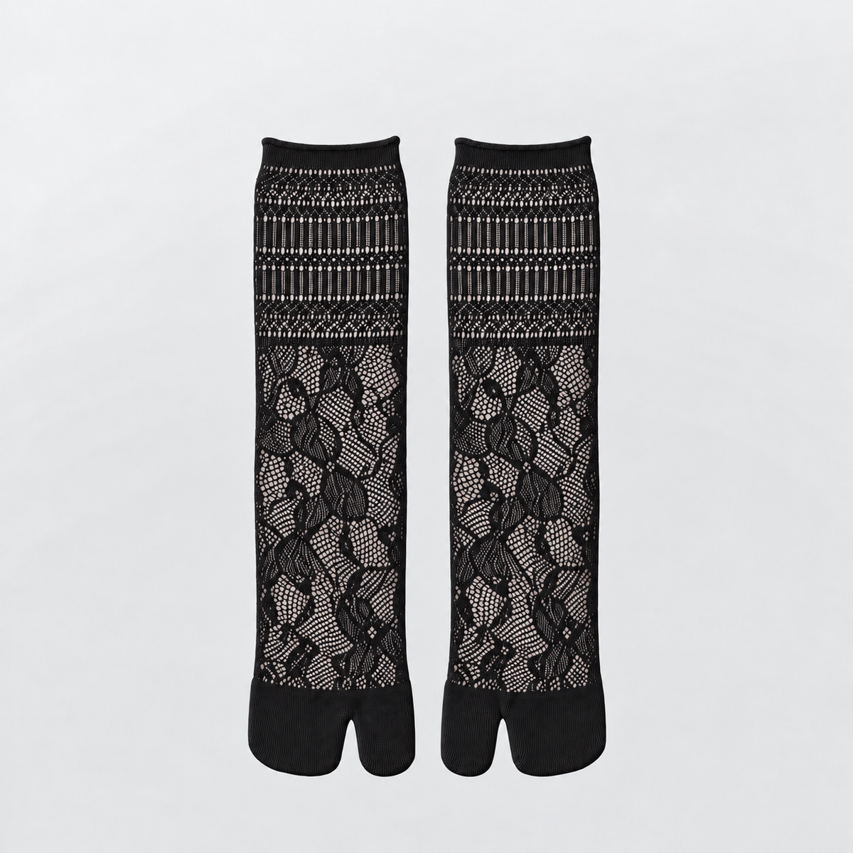 Openwork Lace Mid-Calf Socks in black - product view