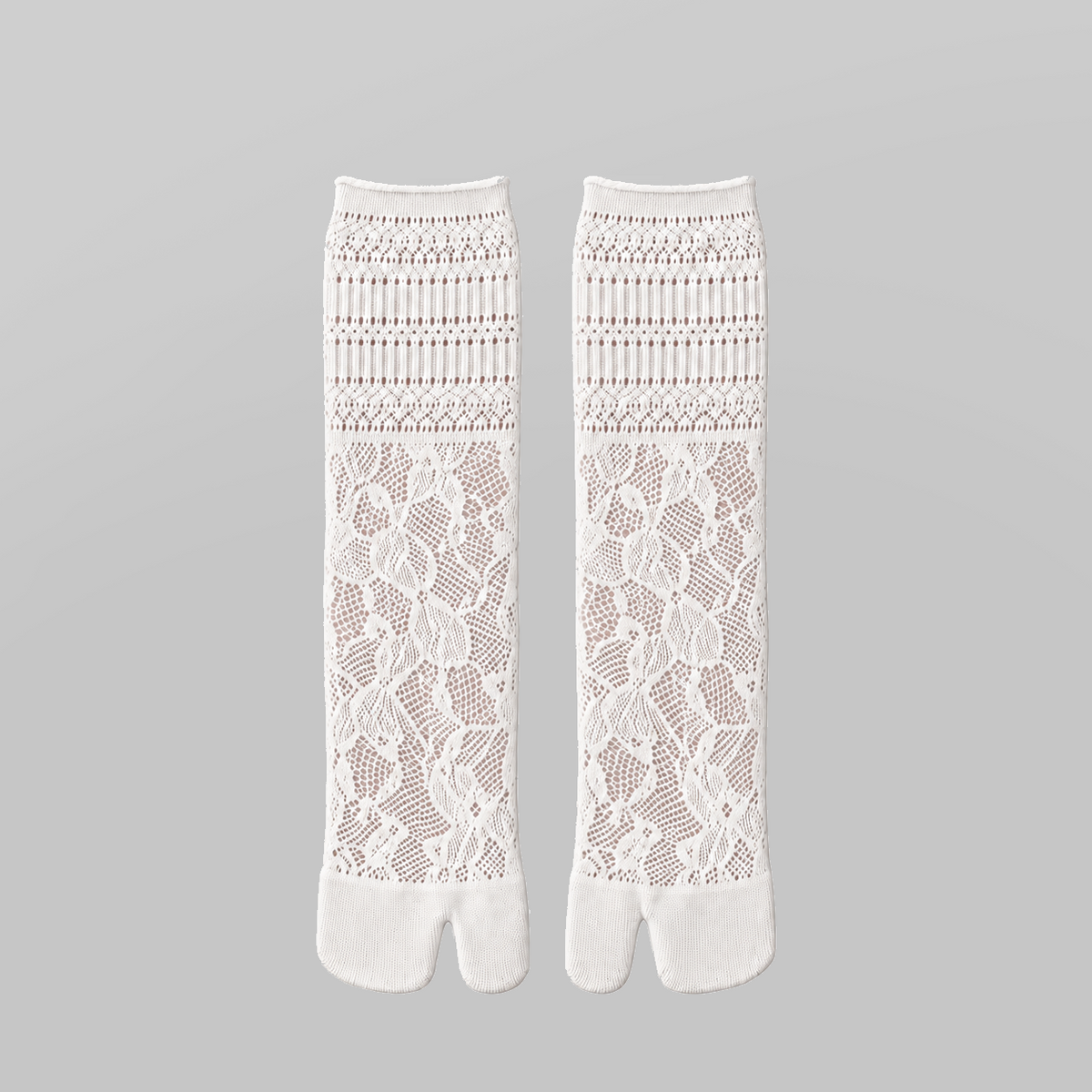 Openwork Lace Mid-Calf Socks in white - product view