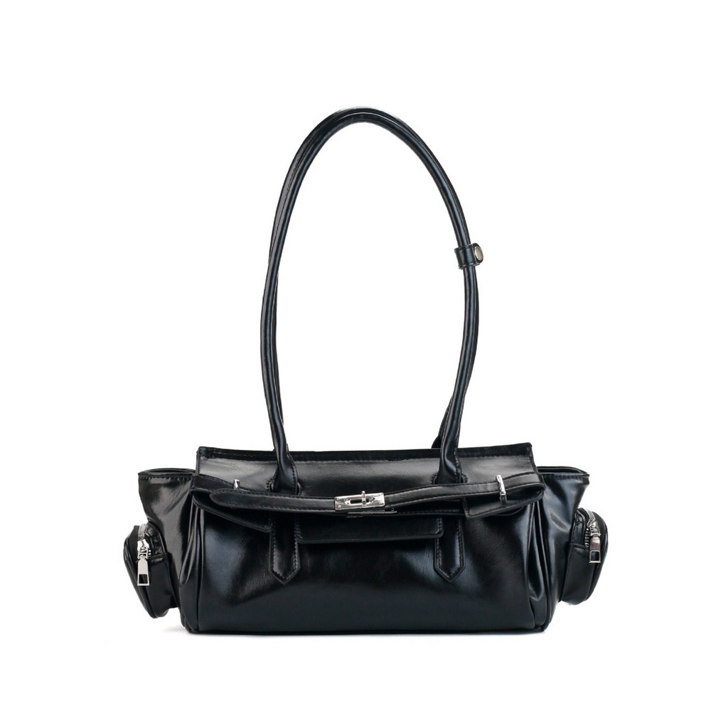 Orlena black baguette bag front view on white background — Lil Cacti