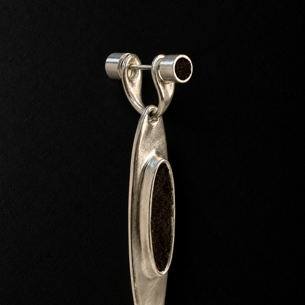 Back view of the Oval Stone Drop Earrings in studio light