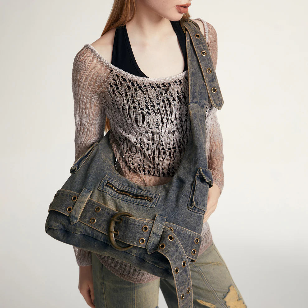 Denim Crossbody Hobo Bag