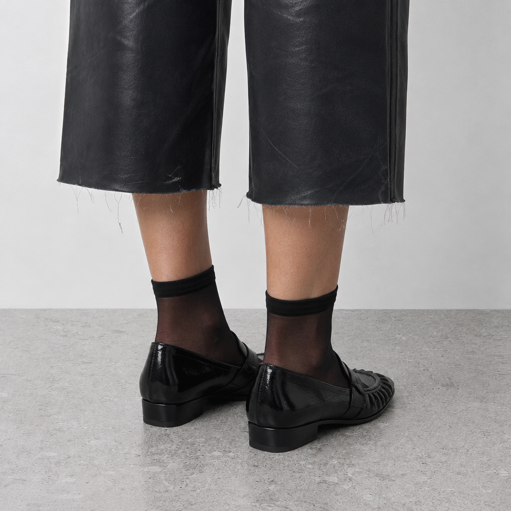 Perrine Pleated Loafers by Lil Cacti — vegan pleated loafers, rear view showing the heel
