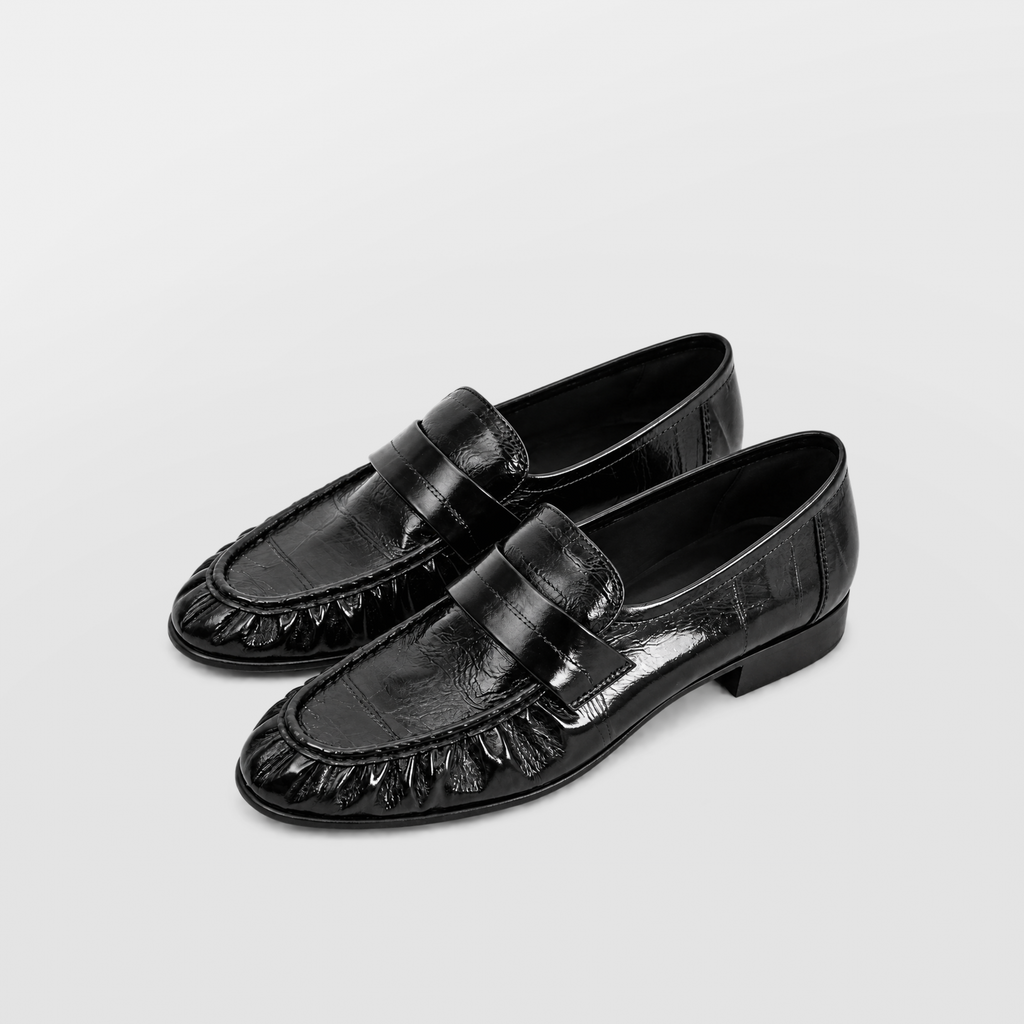 Perrine Pleated Loafers by Lil Cacti — vegan pleated loafers, top-down view