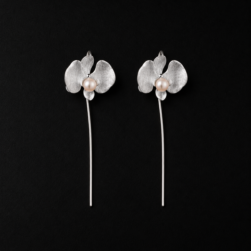 Petal Orchid Drop Earrings by Lil Cacti, flower drop earrings