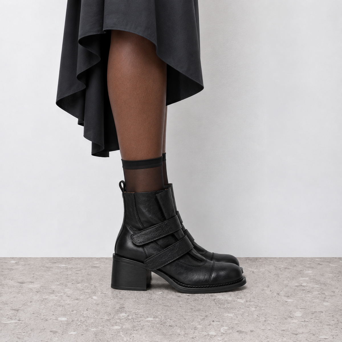 Pleated Mid-Calf Platform Boots in black - on-foot view