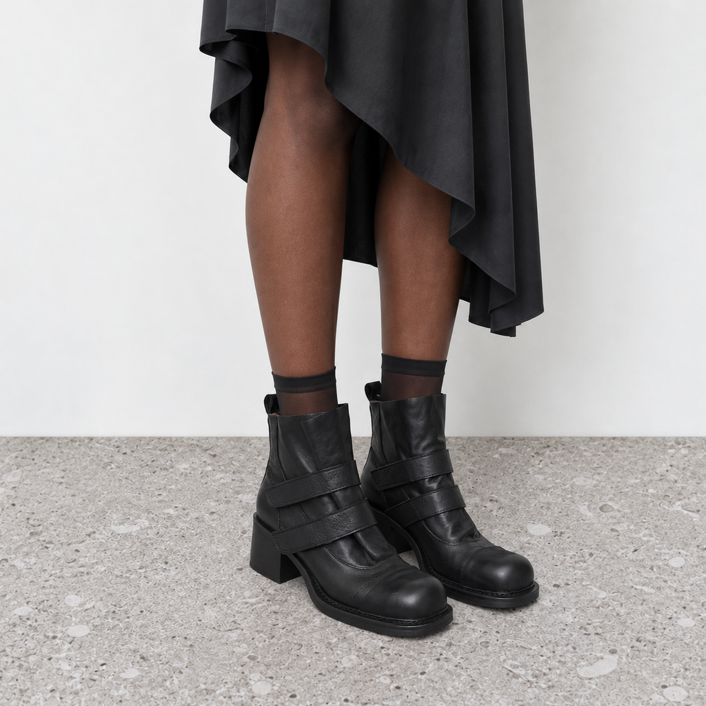 Pleated Mid-Calf Platform Boots in black - on-foot view