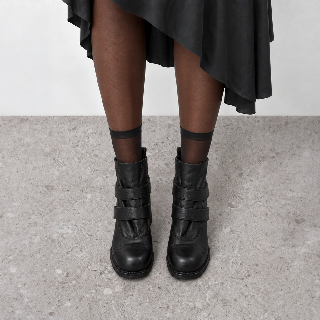 Pleated Mid-Calf Platform Boots in black - on-foot view