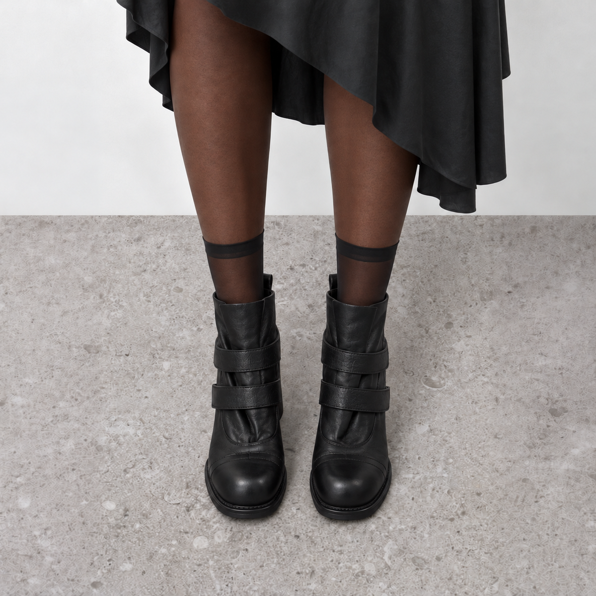Pleated Mid-Calf Platform Boots in black - on-foot view