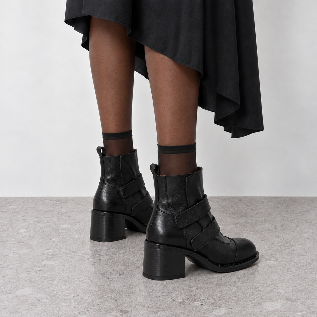 Pleated Mid-Calf Platform Boots in black - on-foot view