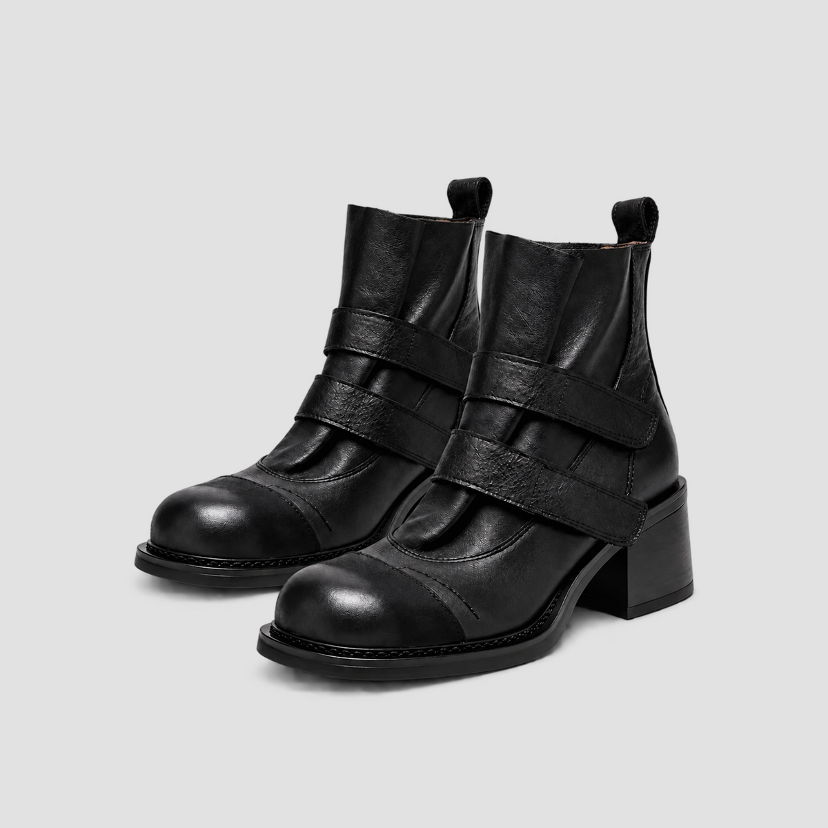 Pleated Mid-Calf Platform Boots in black - product view