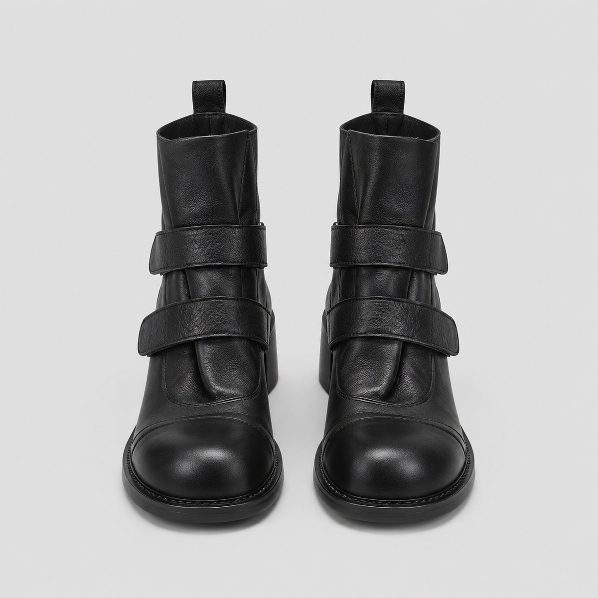 Pleated Mid-Calf Platform Boots in black - product view