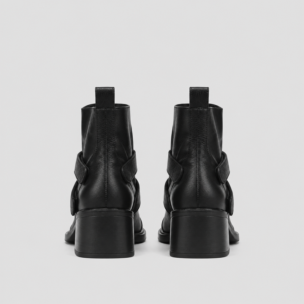 Pleated Mid-Calf Platform Boots in black - product view
