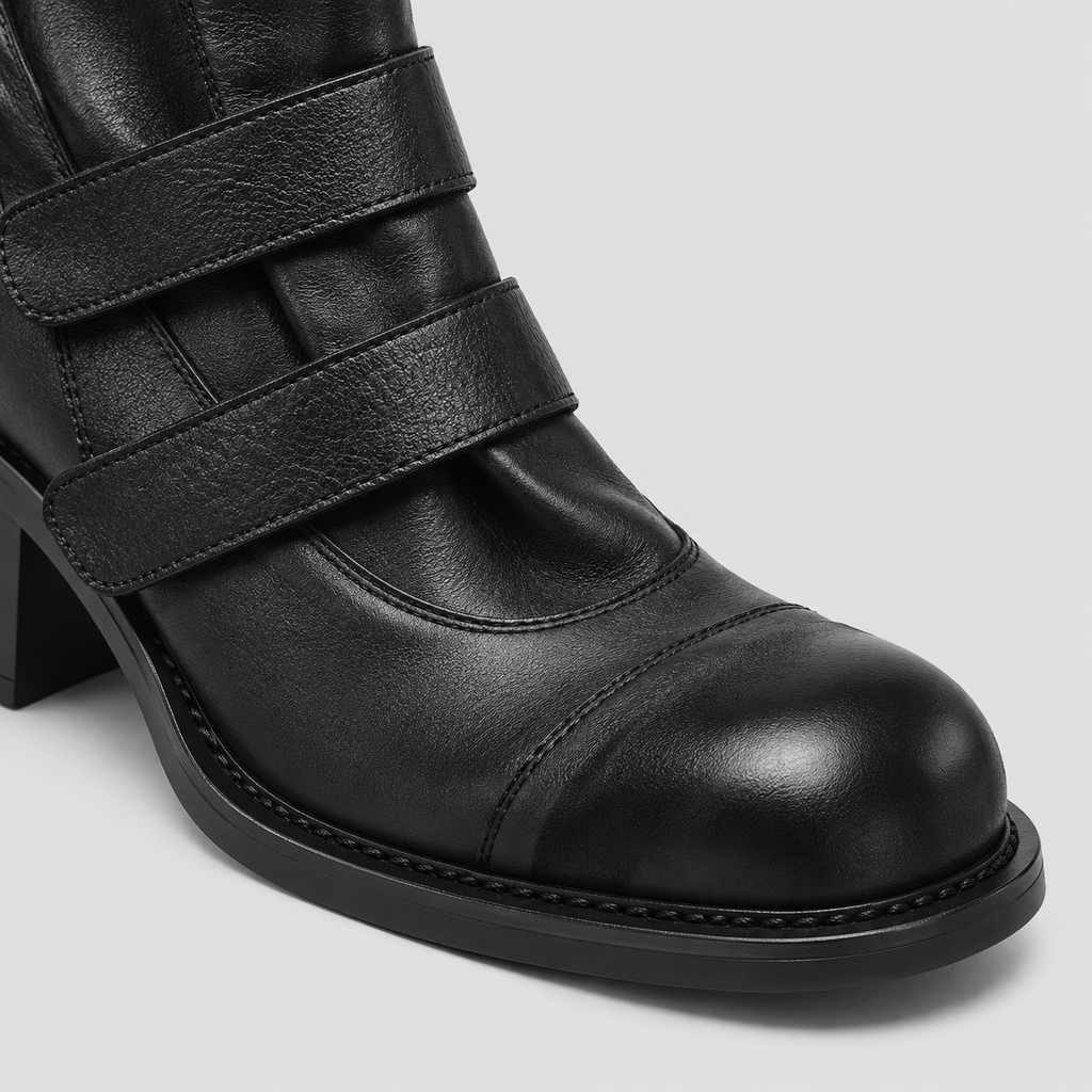 Pleated Mid-Calf Platform Boots in black - product view