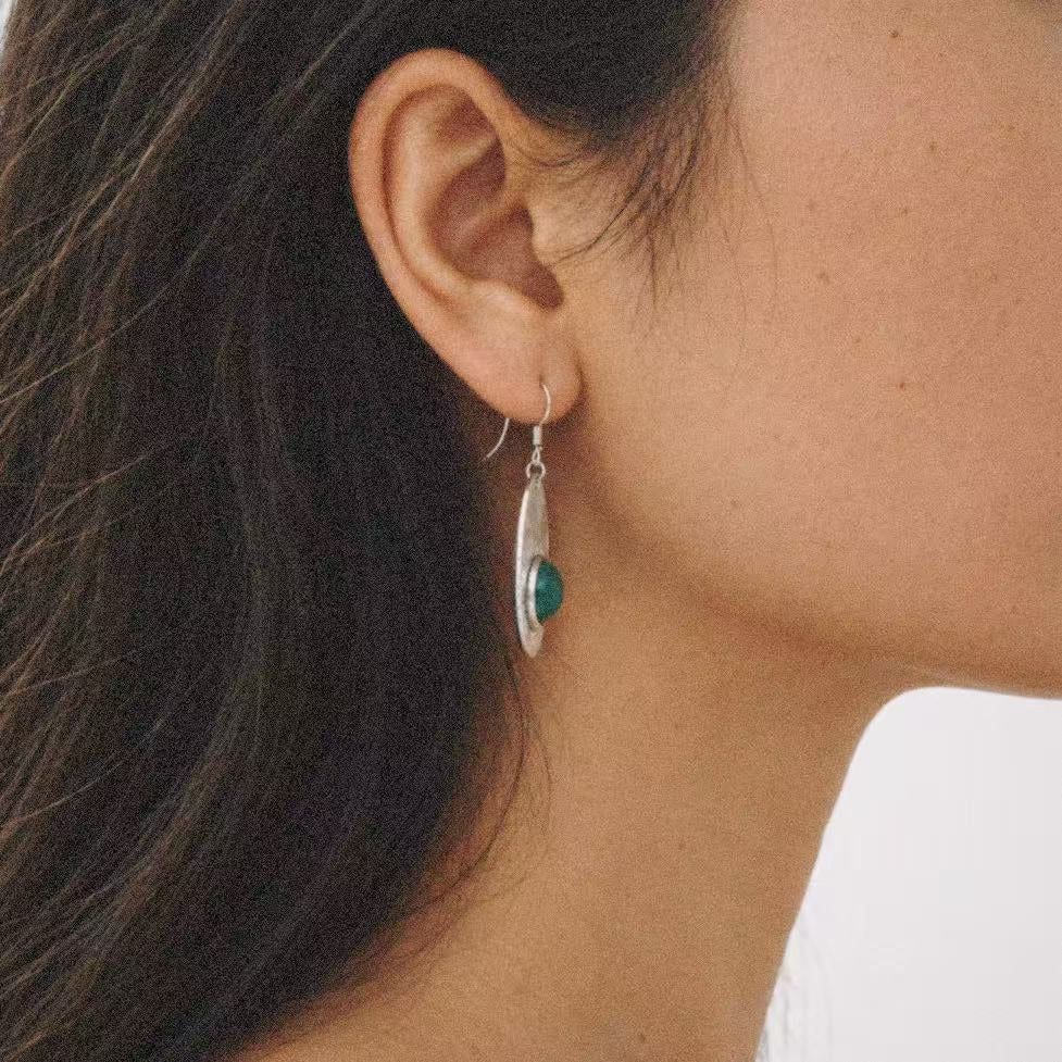 Relic Green Stone Drop Earrings by Lil Cacti, oxidized silver-tone earrings