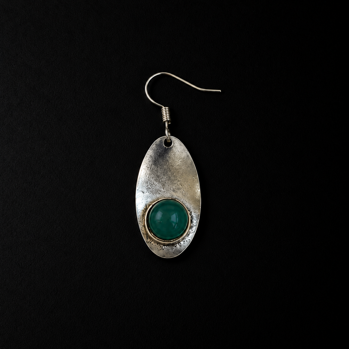 Detail view of the Relic Green Stone Drop Earrings, green earrings