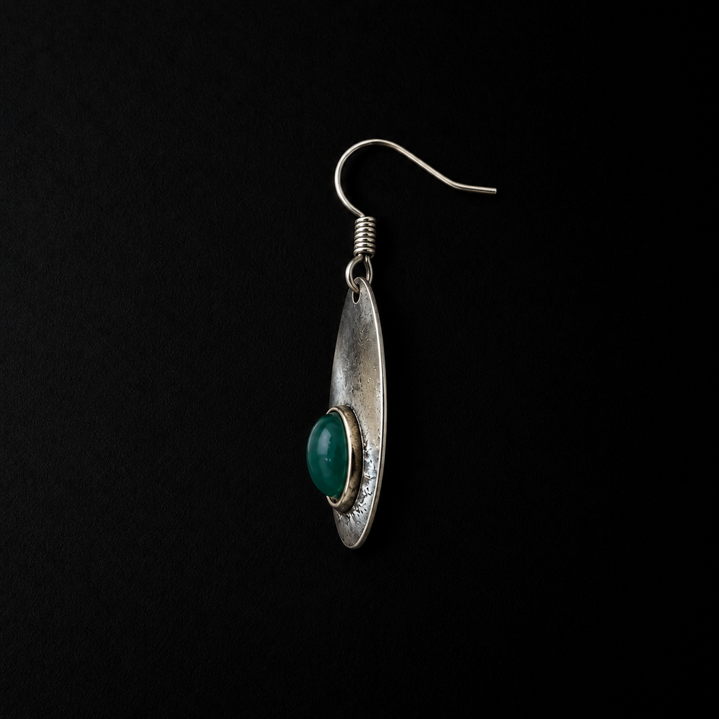 Relic Green Stone Drop Earrings by Lil Cacti, oxidized silver-tone earrings
