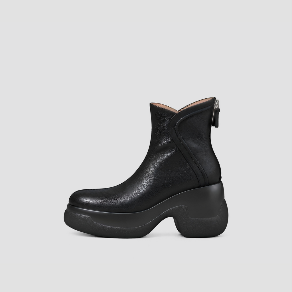 Lil Cacti Remy black round-toe platform ankle boots single-boot side view