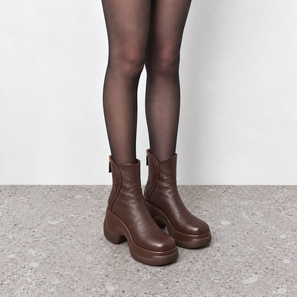 Lil Cacti Remy brown round-toe platform ankle boots model view two