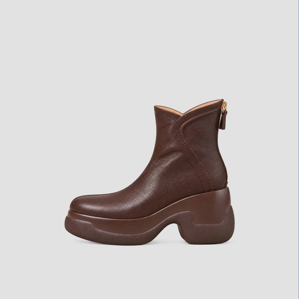 Lil Cacti Remy brown round-toe platform ankle boots single-boot side view