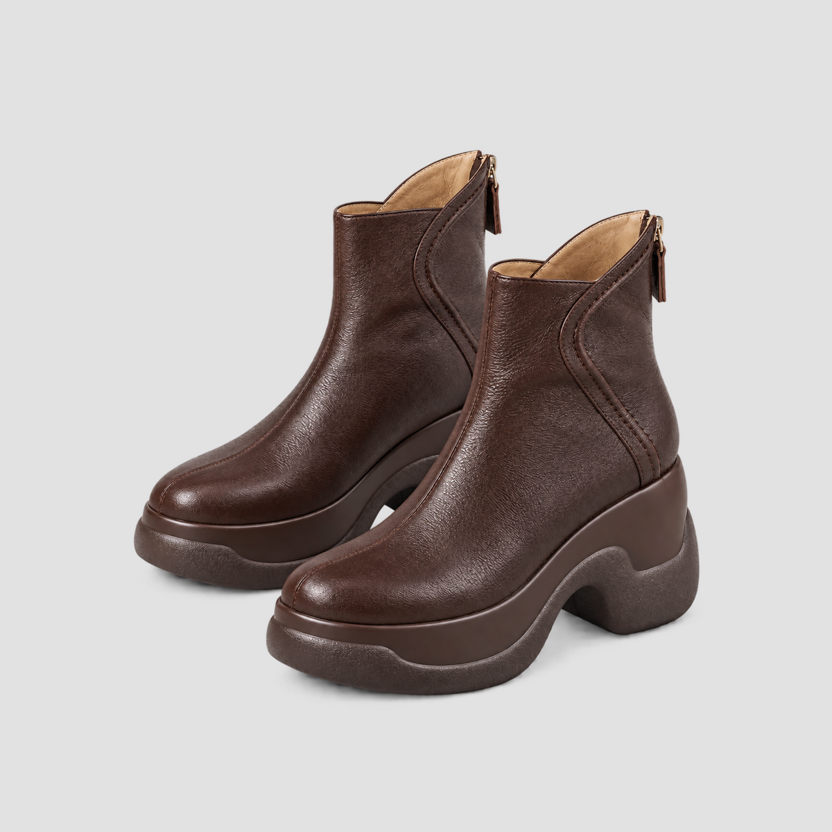 Lil Cacti Remy brown round-toe platform ankle boots angled pair view