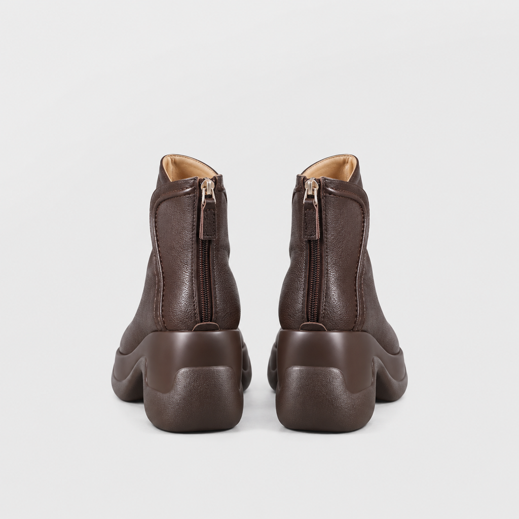 Lil Cacti Remy brown round-toe platform ankle boots pair back view