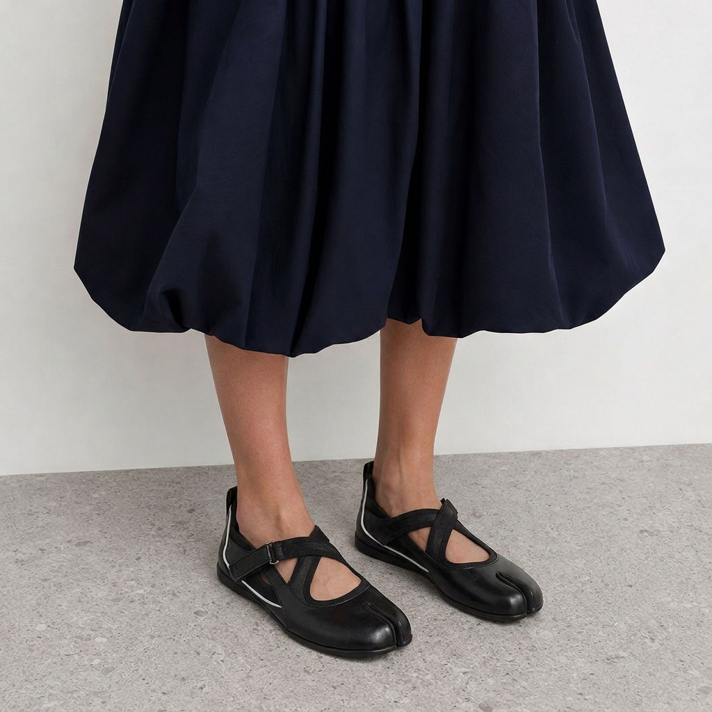 Anouk Cross Strap Tabi Flats by Lil Cacti — vegan tabi flat, side profile