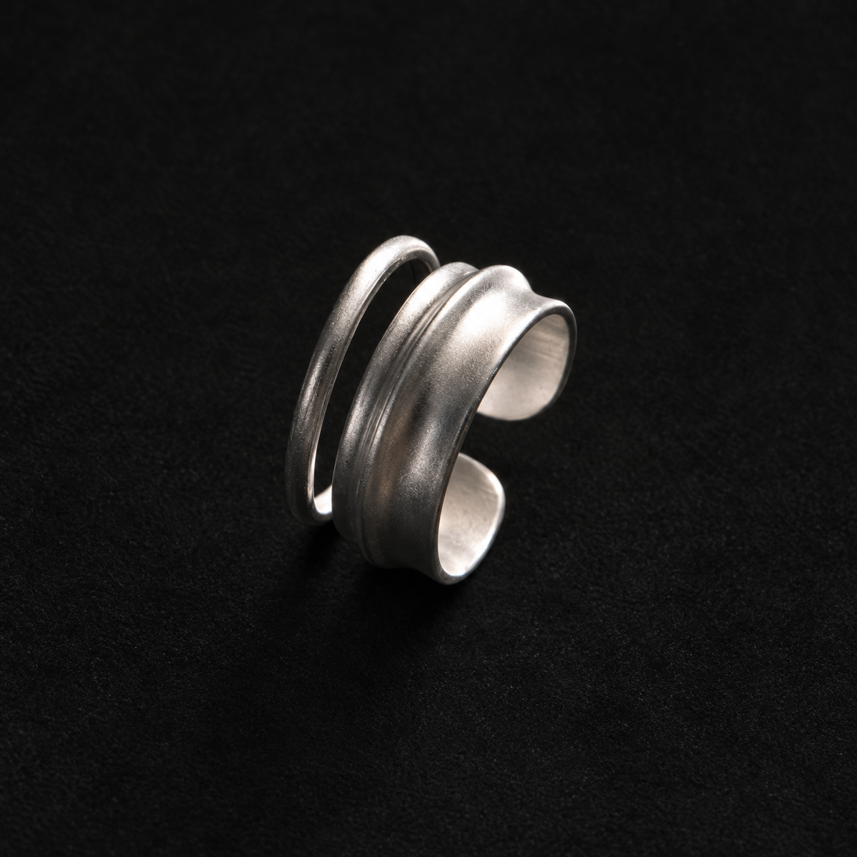 Close detail of the Ripple Band Ring by Lil Cacti