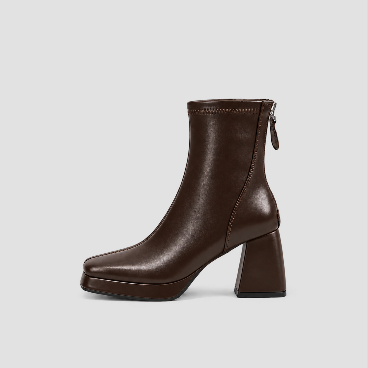 Lil Cacti Risa Square-Toe Chunky Heel Ankle Boots in brown, shown alone in side profile