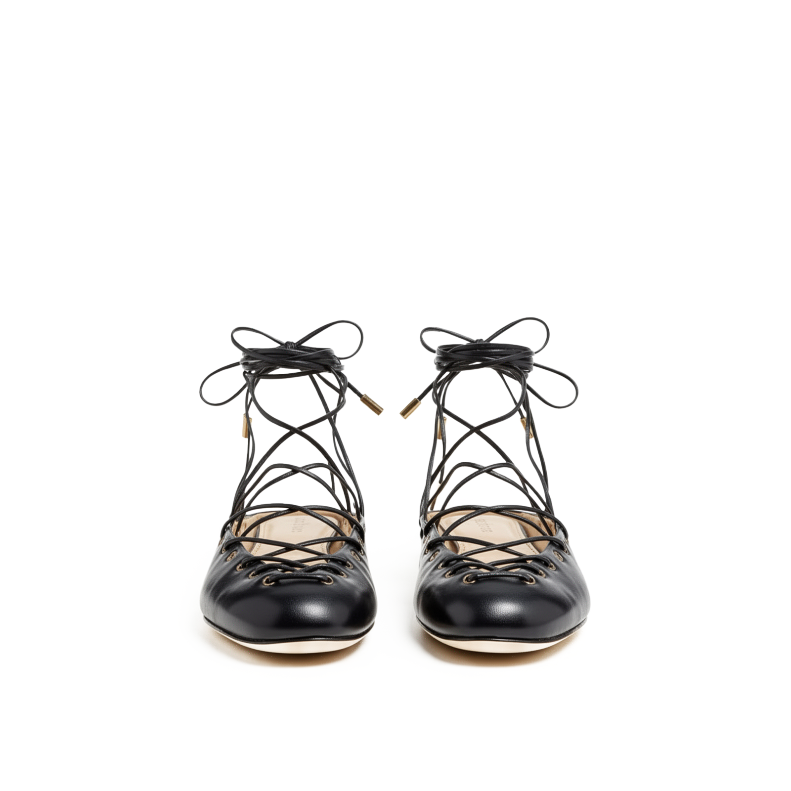 Roman ballet flats close-up — ribbon lace-up detail