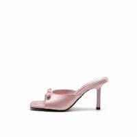 Rosalie Satin Kitten Heel Sandals in blush pink — front view by Lil Cacti