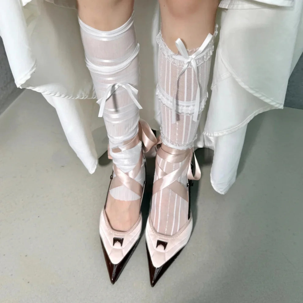 Flat lay of Sabine Slingback Heels Pink on white background by Lil Cacti