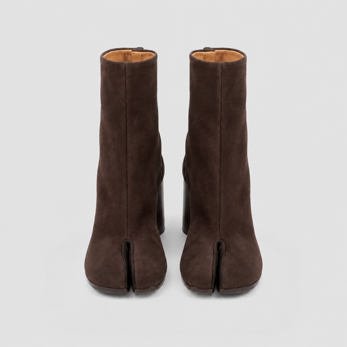 Front view of the Sena Vegan Suede Tabi Ankle Boots in studio light