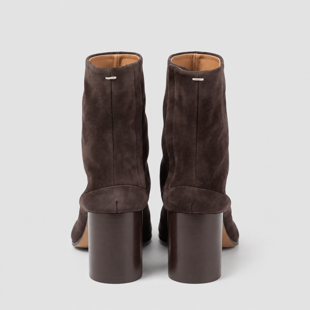 Back view of the Sena Vegan Suede Tabi Ankle Boots in studio light