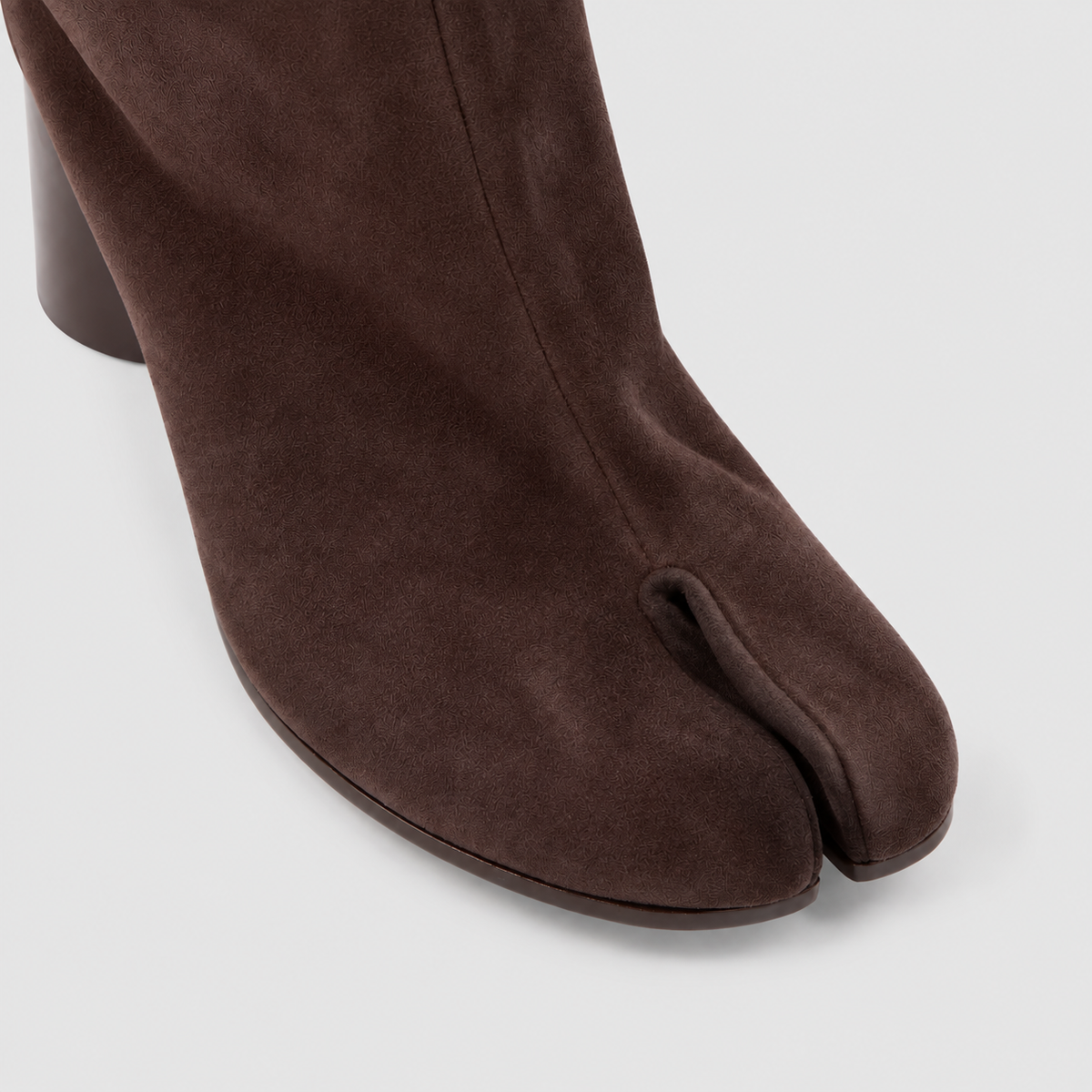 Close detail of the Sena Vegan Suede Tabi Ankle Boots by Lil Cacti