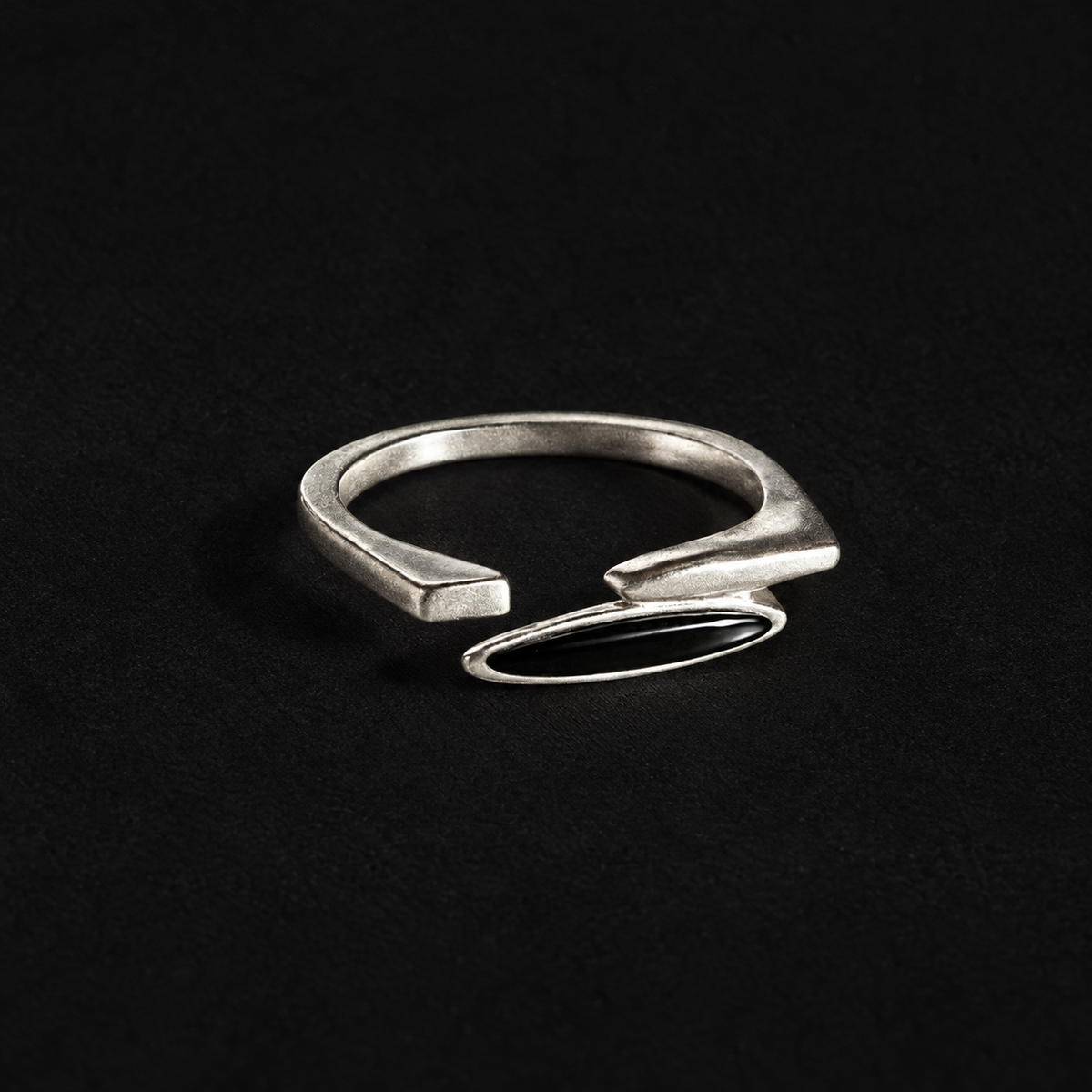 Front view of the Shard Marquise Open Ring showing the full face