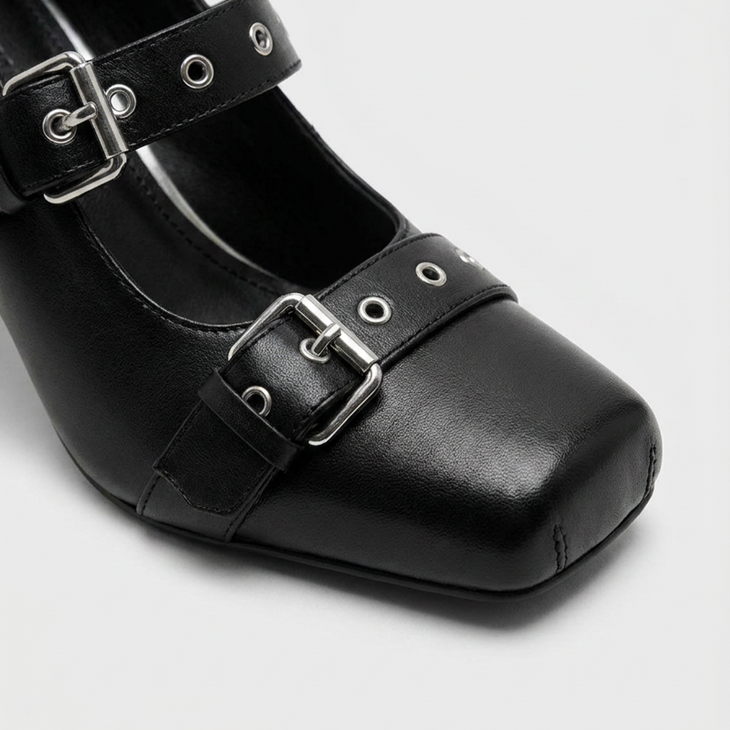 Thorne Buckle Mary Jane Pumps by Lil Cacti — vegan mary jane, pair shown side by side