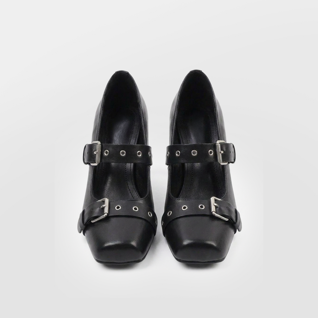Thorne Buckle Mary Jane Pumps by Lil Cacti — vegan mary jane, detail of the strap