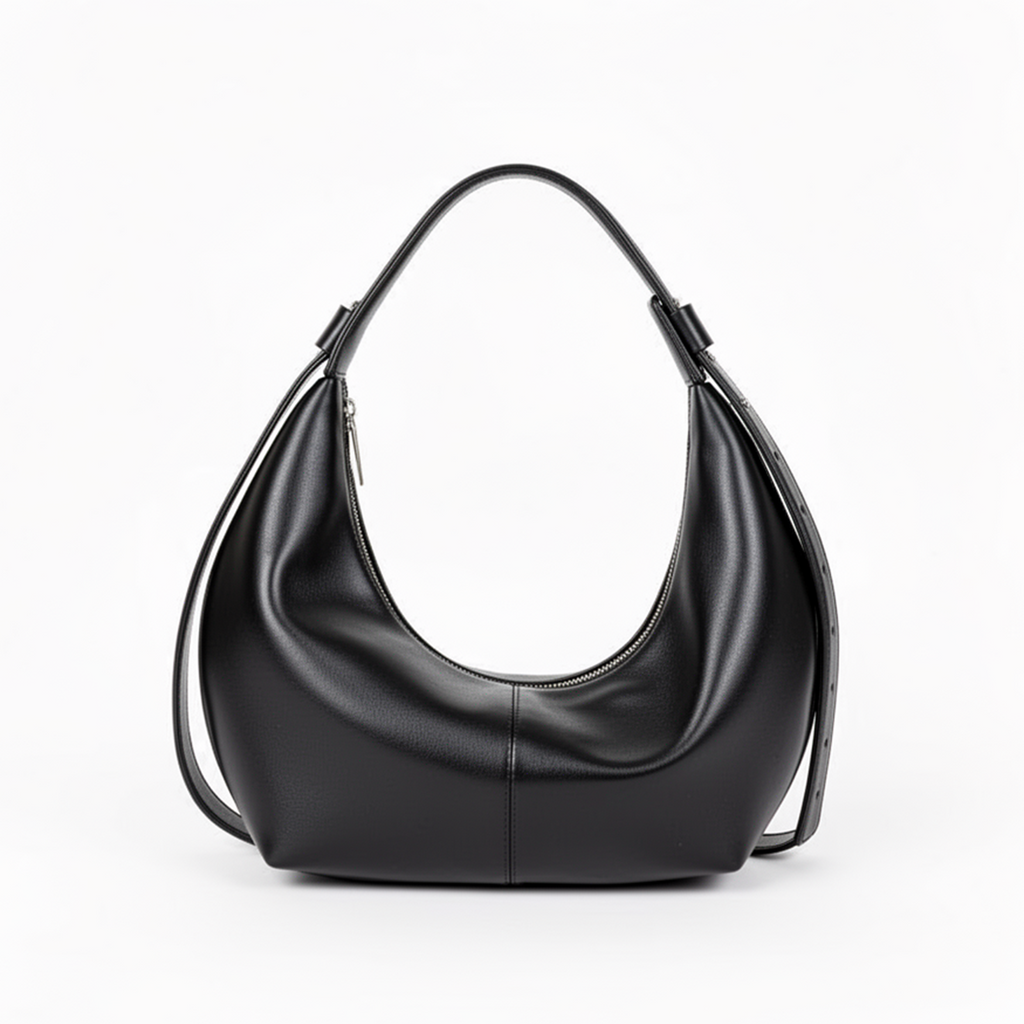 Solea crescent shoulder bag in mousse black, front view on white background — Lil Cacti