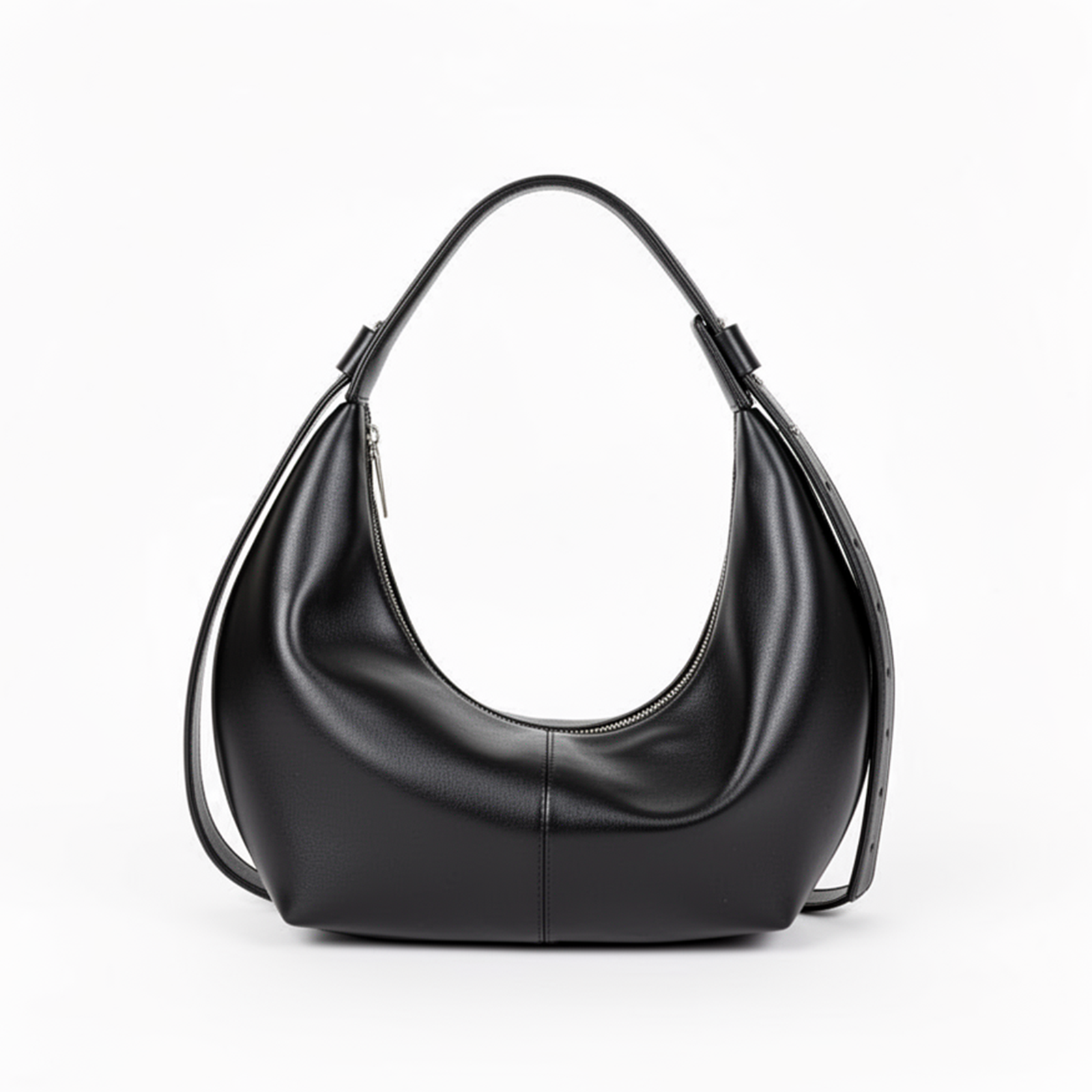 Solea crescent shoulder bag in mousse black, front view on white background — Lil Cacti