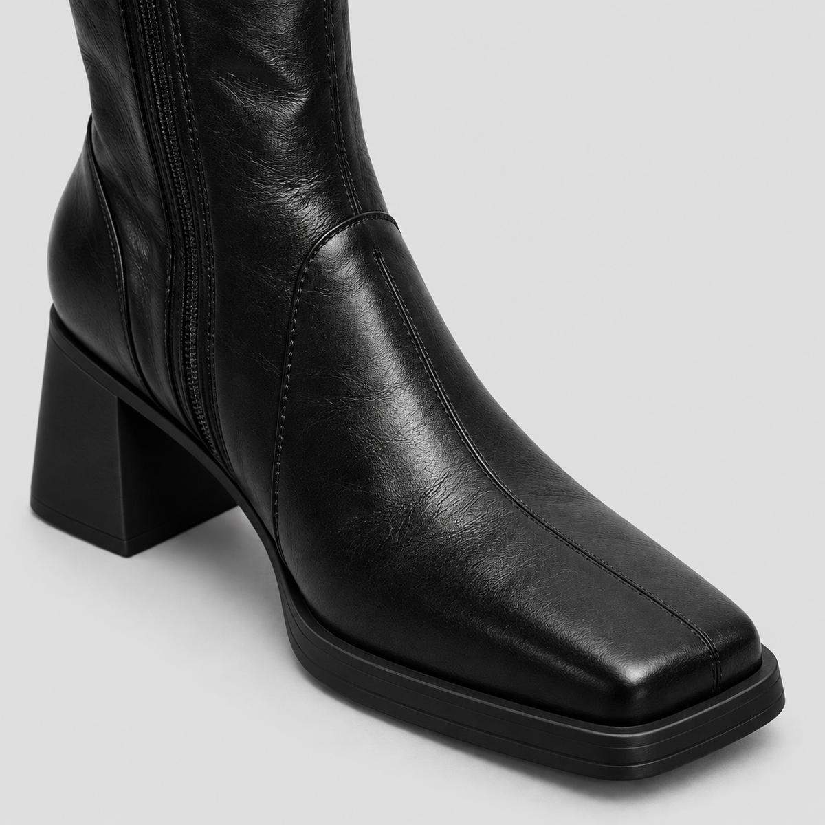 Square-Toe Buckle Knee-High Boots in black - product view