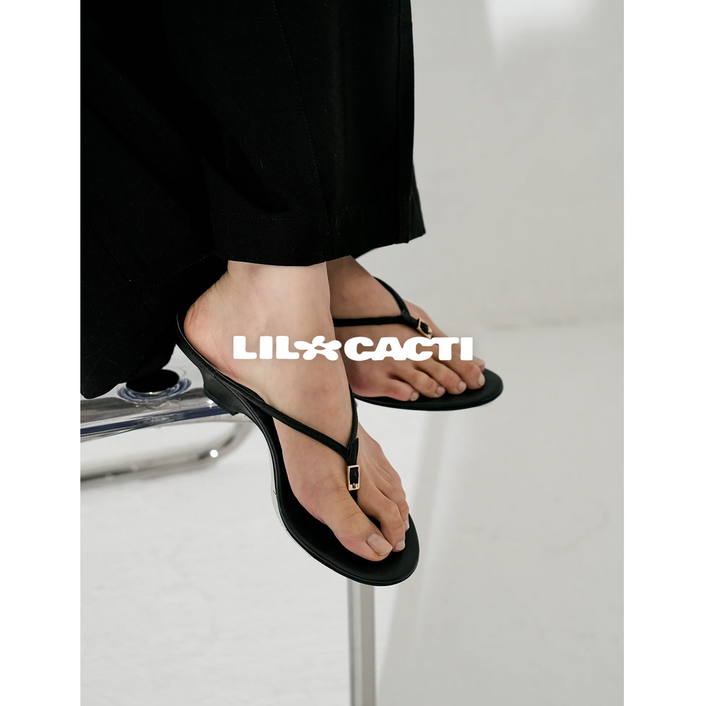 Black leather wedge thong sandals by Lil Cacti — minimal, elevated, everyday