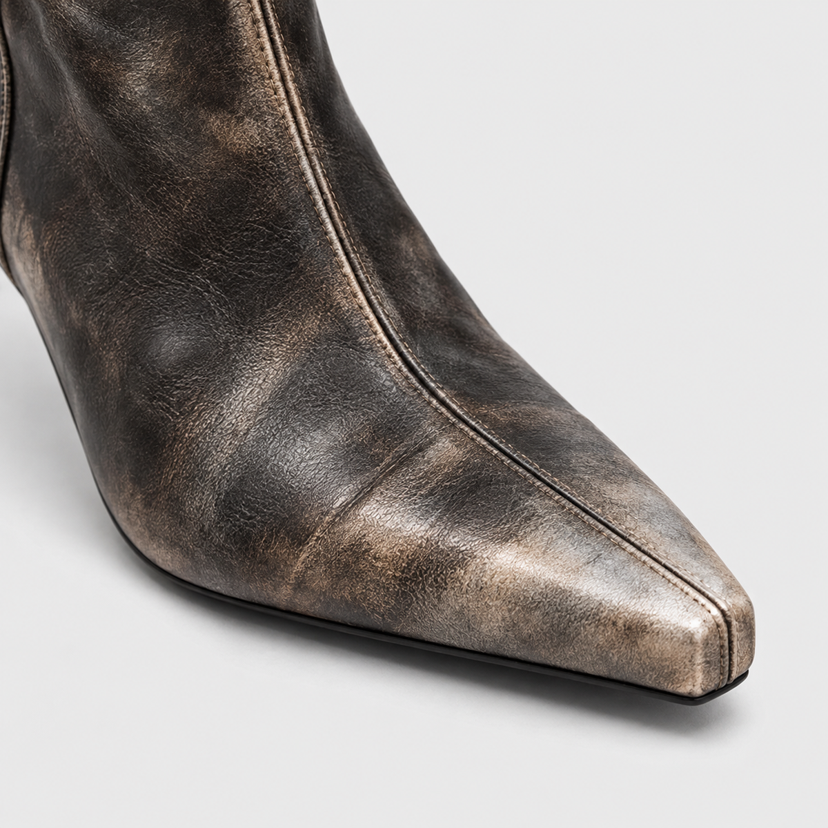 Lil Cacti Tamsin black distressed pointed tall boots boot detail view