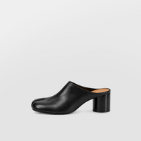 Single black tabi mule shown in profile on a plain studio background