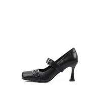 Thorne black leather buckle Mary Jane pumps, pair view — Lil Cacti footwear