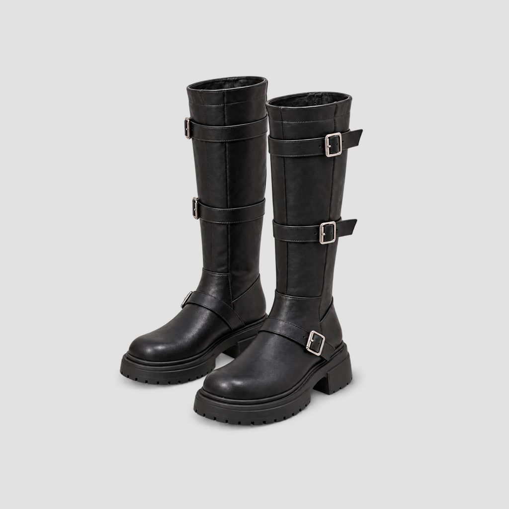 Lil Cacti Celine Triple-Buckle Tall Boots in Black product detail view 6