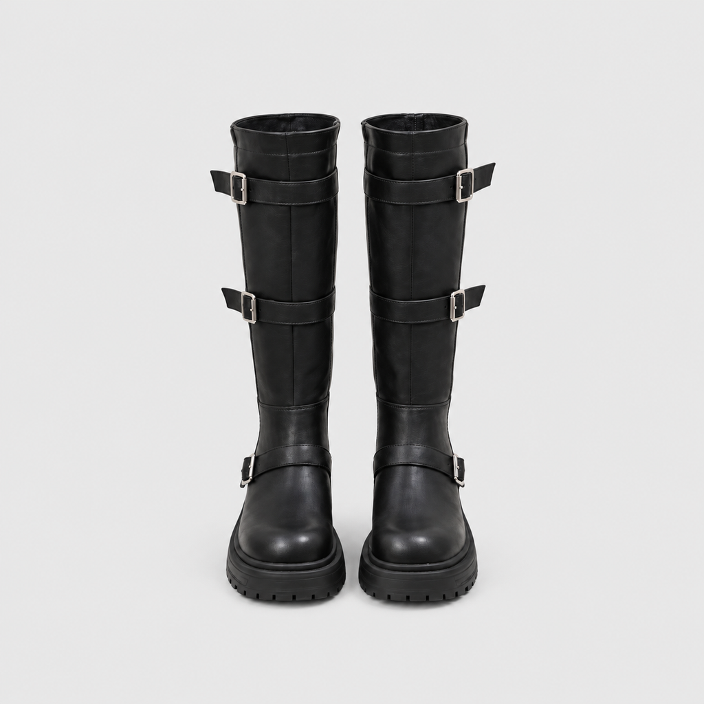Lil Cacti Celine Triple-Buckle Tall Boots in Black product detail view 7